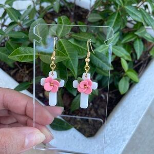 Floral Cross Dangle Earrings